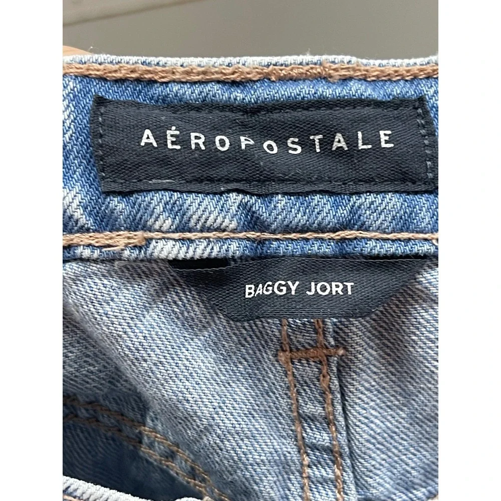Aeropostale Baggy Jort Light Wash Denim Shorts Leopard Bow Back Pocket Womens 2